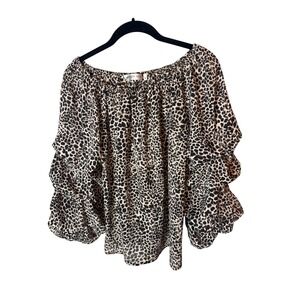 Patrizia Luca Milano Animal Print Off Shoulder Blouse Ruffle Sleeve Size M